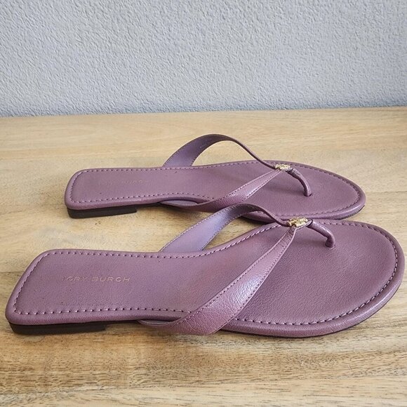 Tory Burch Shoes - Tory Burch Sandals Shoes Womens Size 6.5M Purple Leather Thong Flip Flop Logo